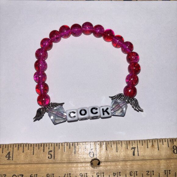 Multicolor “C*ck” Bracelet Adult Humor Beaded Handmade Naughty Accessories - Picture 3 of 3